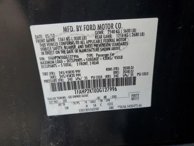 2013 FORD TAURUS SHO