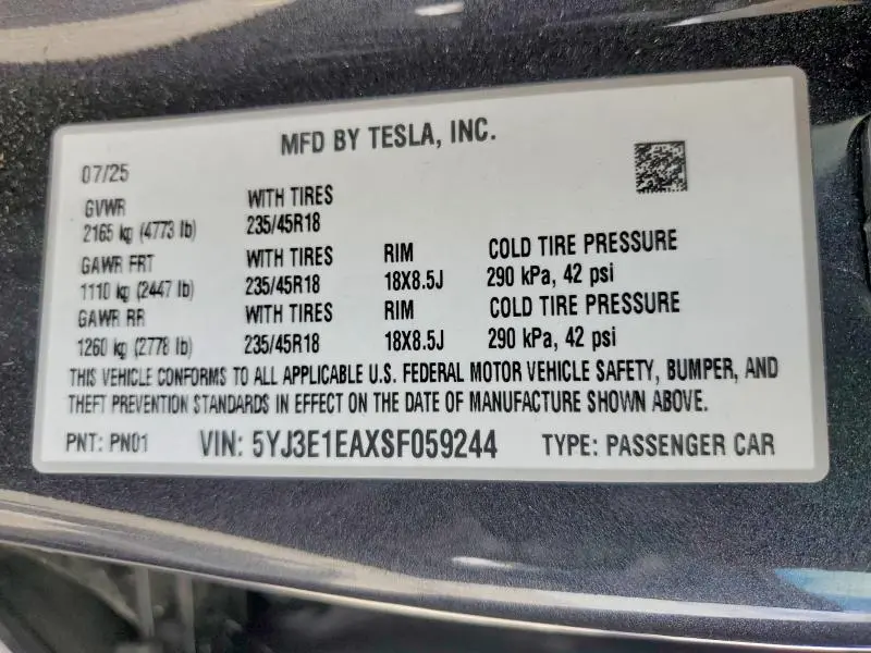2025 TESLA MODEL 3   
