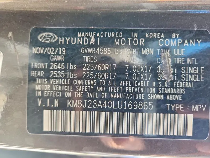 2020 HYUNDAI TUCSON SE  