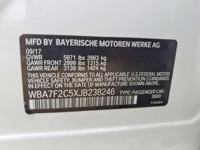 2018 BMW 750 XI  