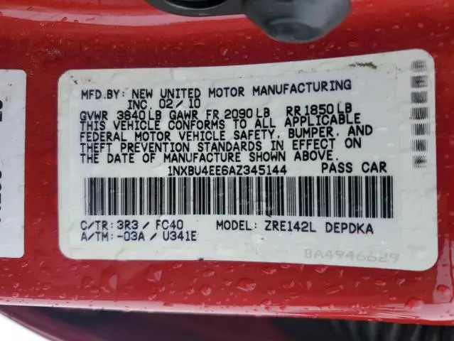 2010 TOYOTA COROLLA BASE