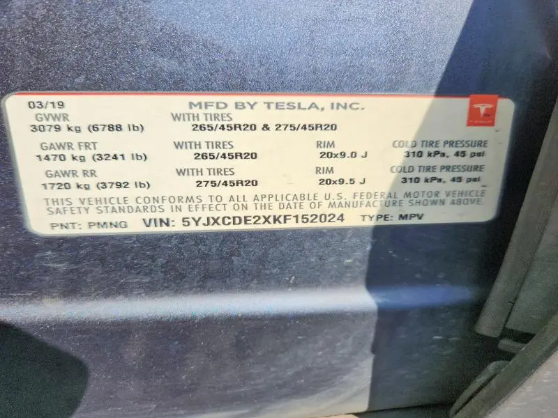 2019 TESLA MODEL X   