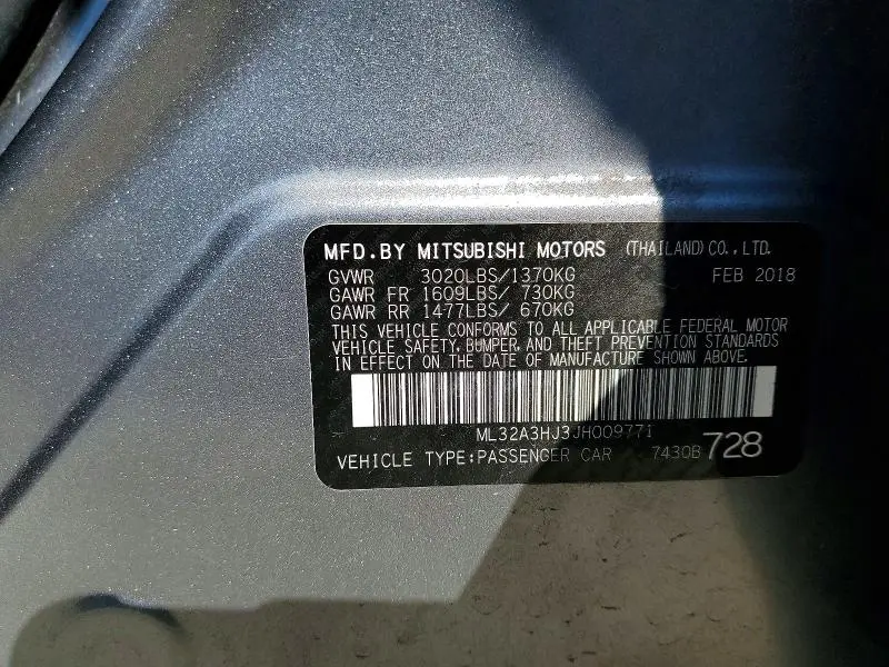 2018 MITSUBISHI MIRAGE ES  