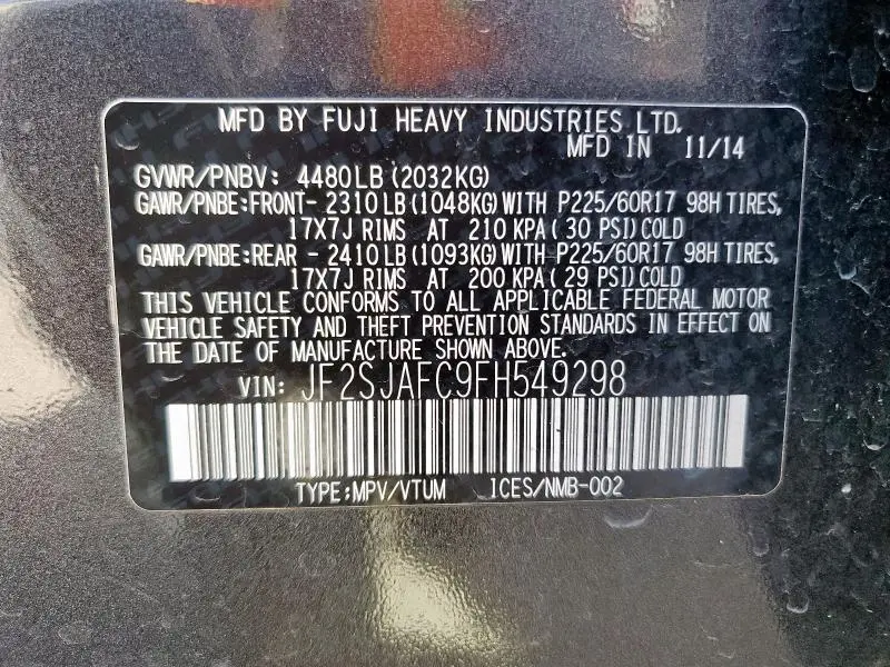 2015 SUBARU FORESTER 2.5I PREMIUM  