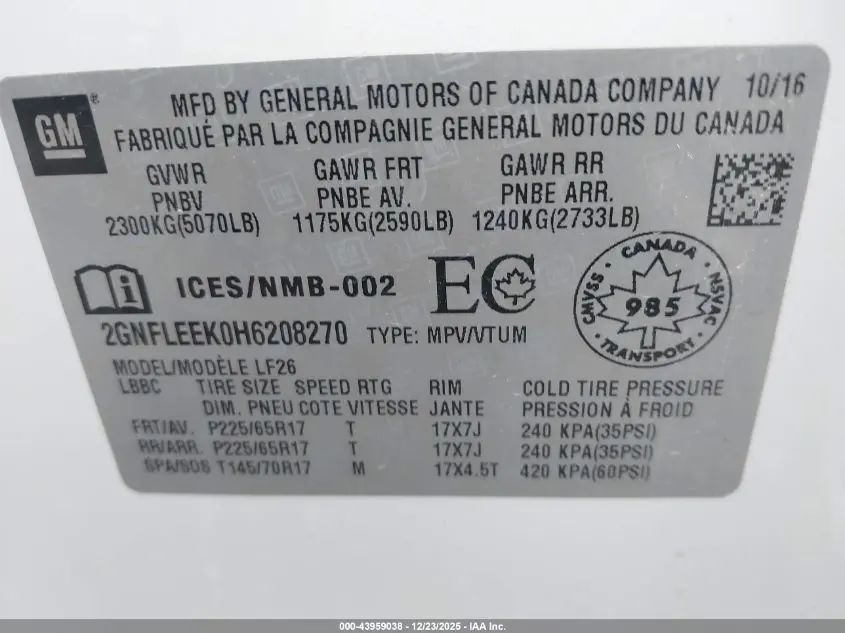 2017 CHEVROLET EQUINOX LS