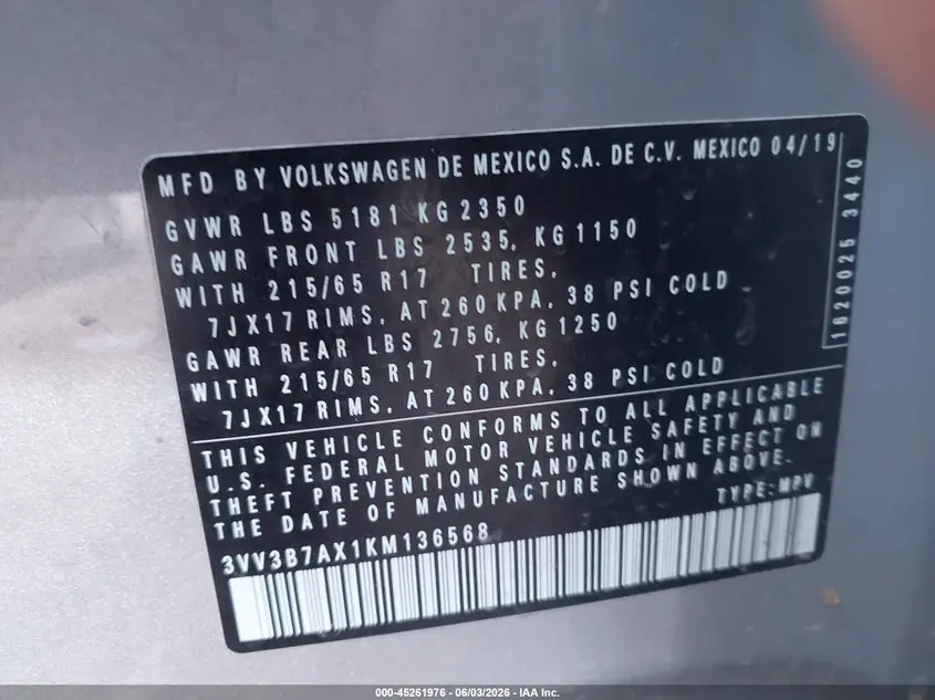 2019 VOLKSWAGEN TIGUAN 2.0T SE/2.0T SEL/2.0T SEL R-LINE/2.0T SEL R-LINE BLACK