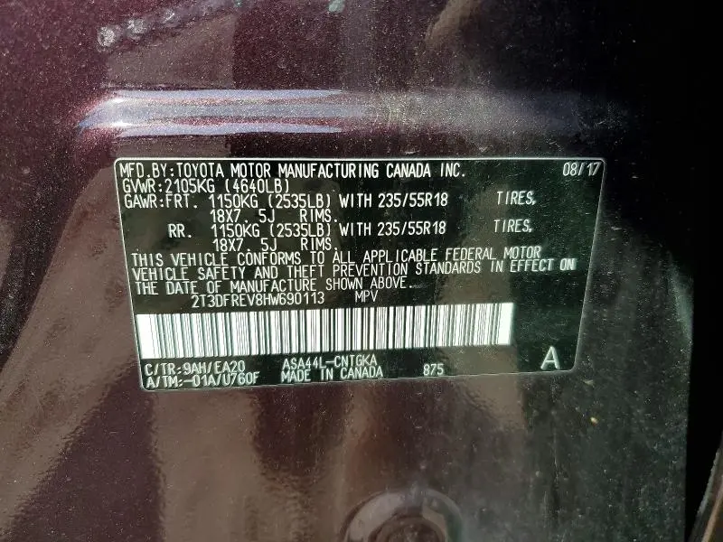 2017 TOYOTA RAV4 LIMITED  
