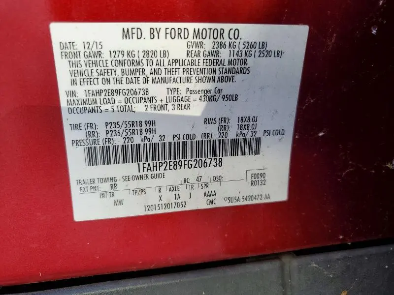 2015 FORD TAURUS SEL  