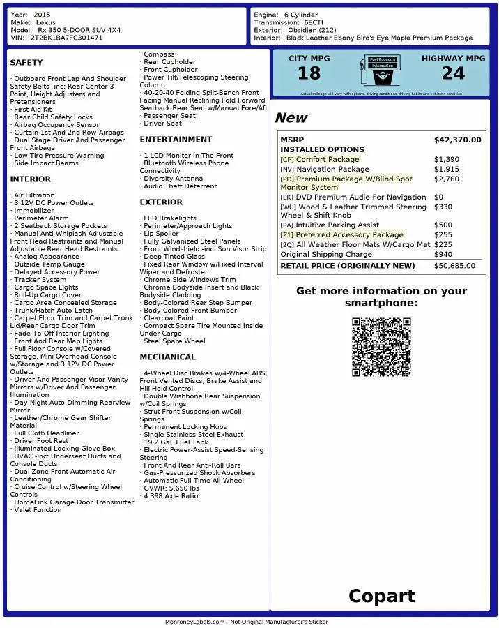2015 LEXUS RX 350 BASE  