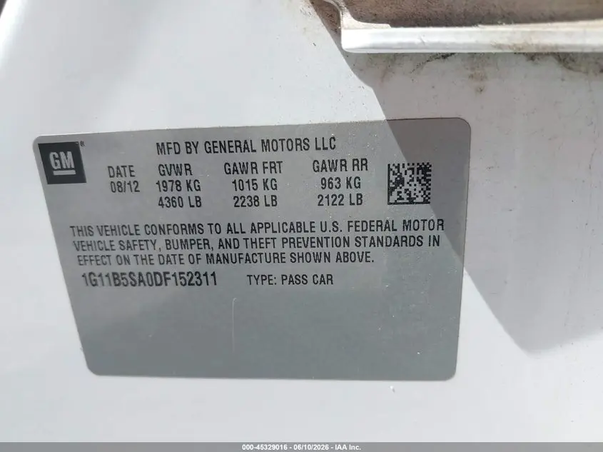 2013 CHEVROLET MALIBU 1LS