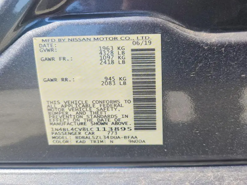 2020 NISSAN ALTIMA SR  