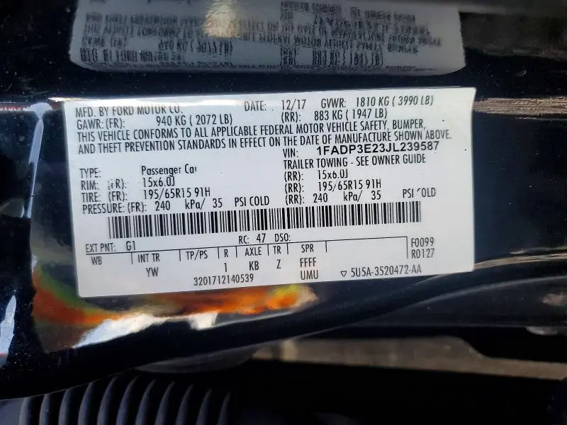2018 FORD FOCUS S  