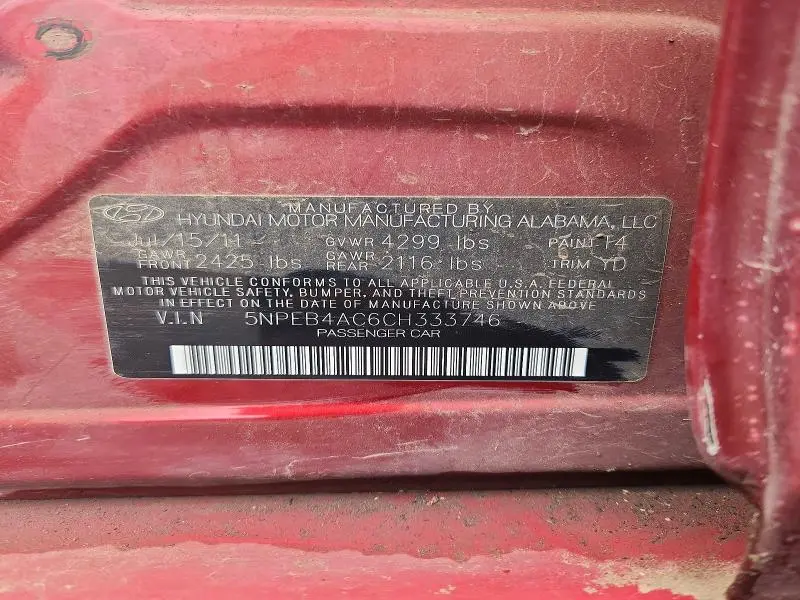2012 HYUNDAI SONATA GLS  