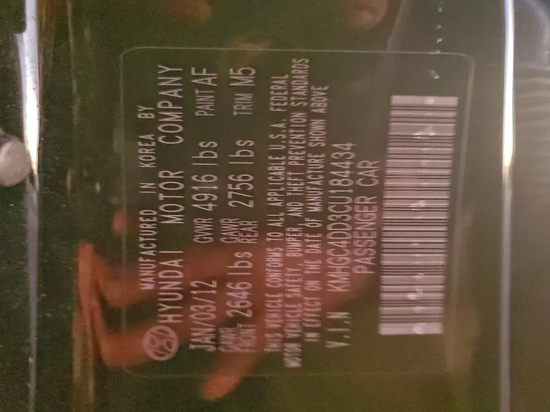 2012 HYUNDAI GENESIS 3.8L  