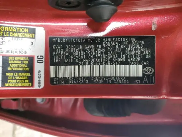 2015 TOYOTA COROLLA L  