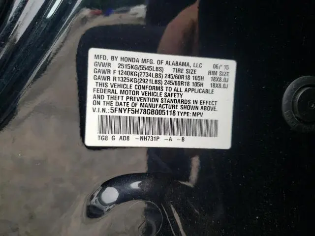2016 HONDA PILOT EXLN  