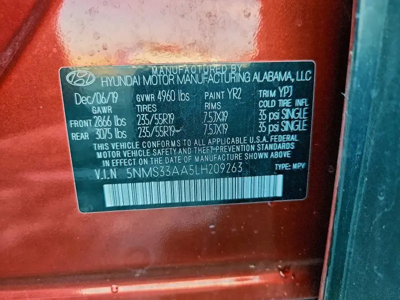 2020 HYUNDAI SANTA FE SEL  