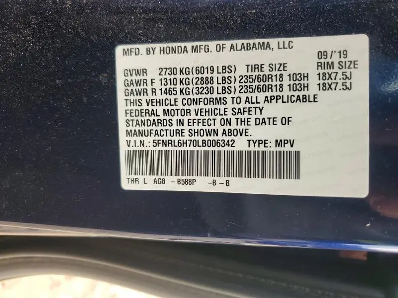2020 HONDA ODYSSEY EXL  