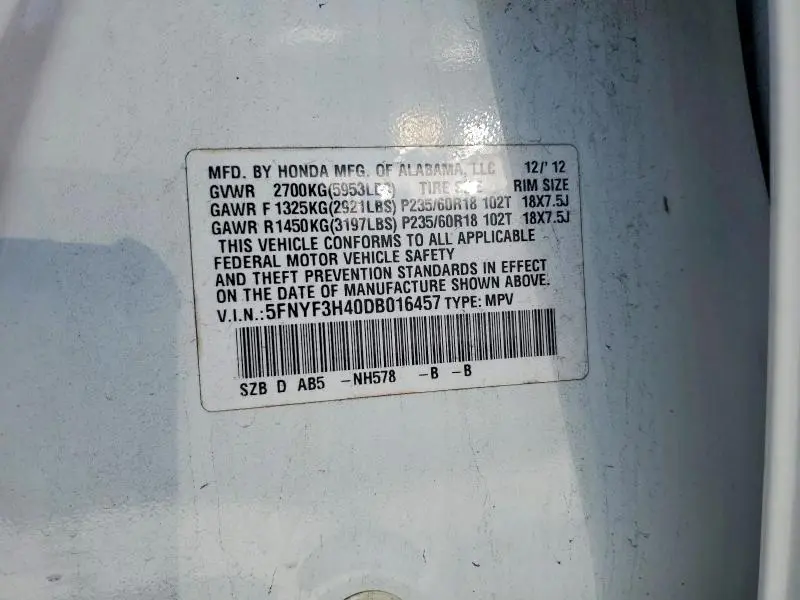 2013 HONDA PILOT EX  