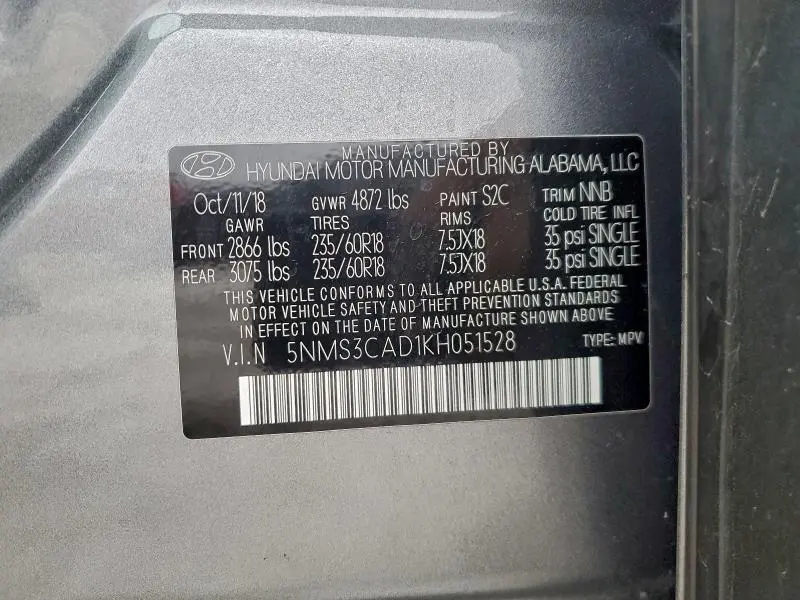 2019 HYUNDAI SANTA FE SEL  