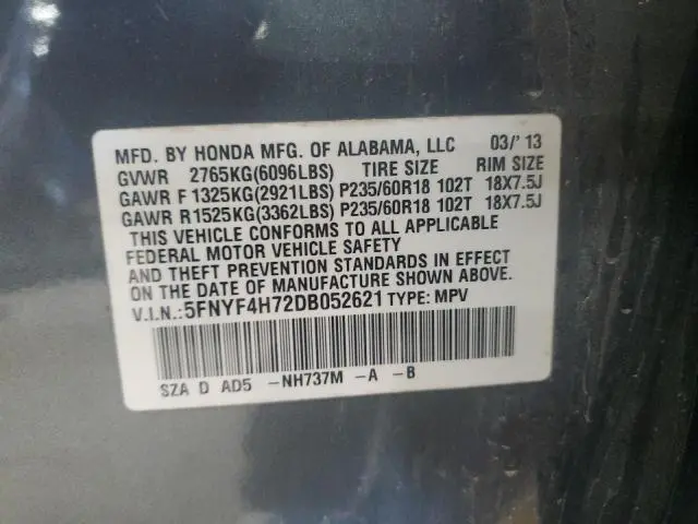 2013 HONDA PILOT EXLN  