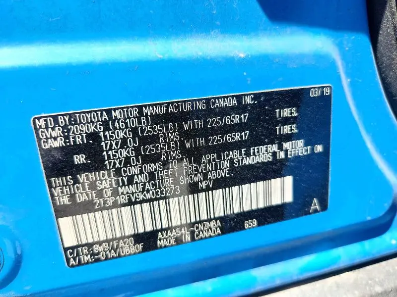 2019 TOYOTA RAV4 XLE  