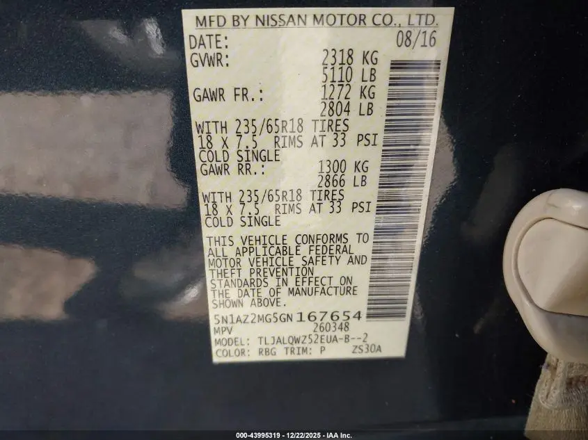 2016 NISSAN MURANO SV