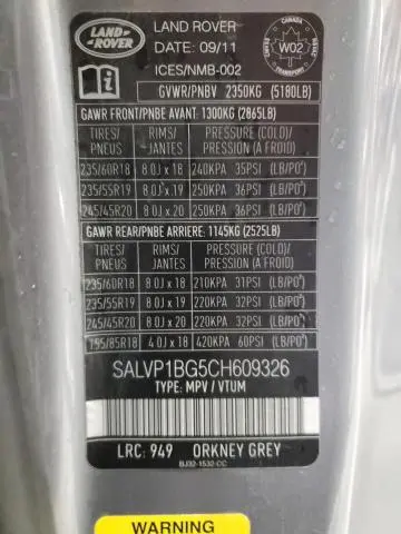 2012 LAND ROVER RANGE ROVER EVOQUE PURE PLUS  