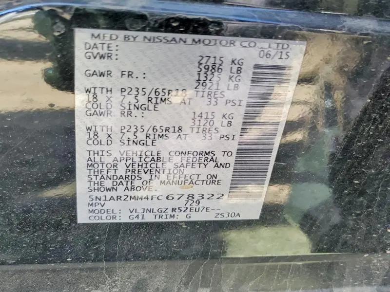 2015 NISSAN PATHFINDER SL  