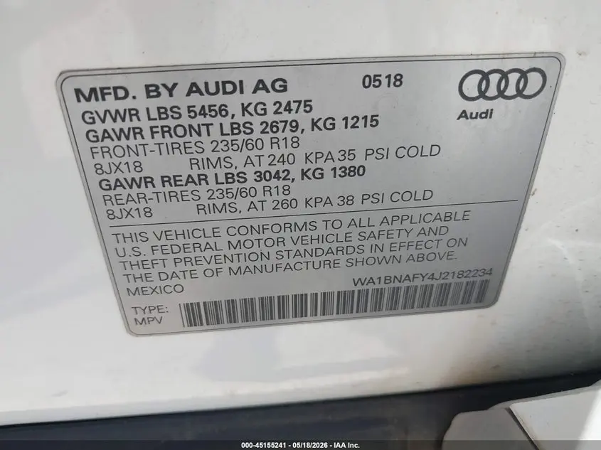 2018 AUDI Q5 2.0T PREMIUM/2.0T TECH PREMIUM
