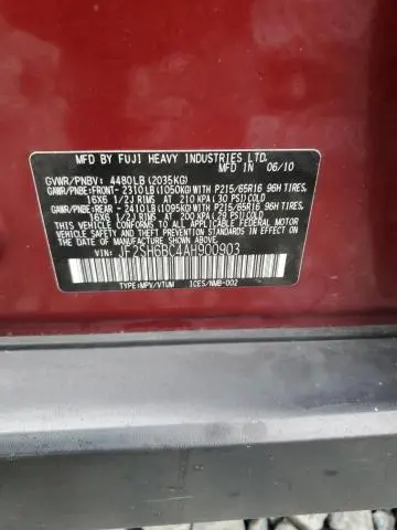 2010 SUBARU FORESTER XS  