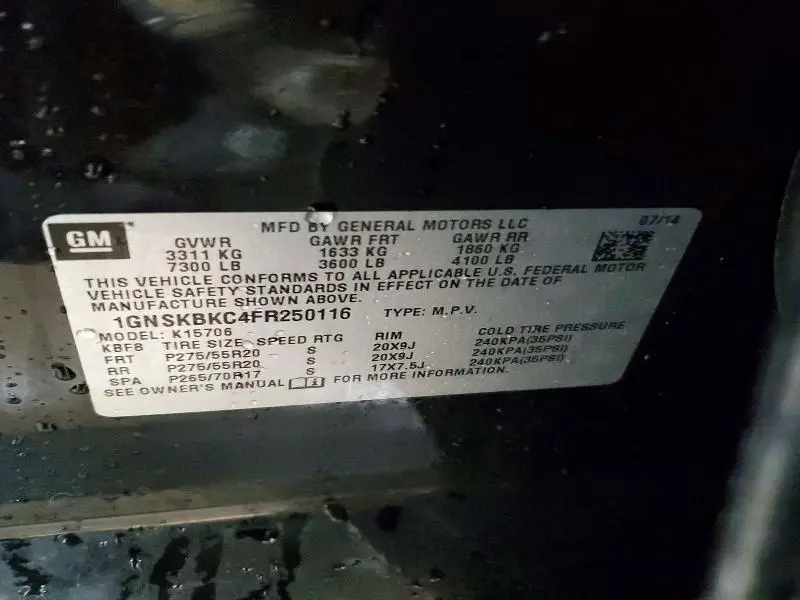 2015 CHEVROLET TAHOE K1500 LT  