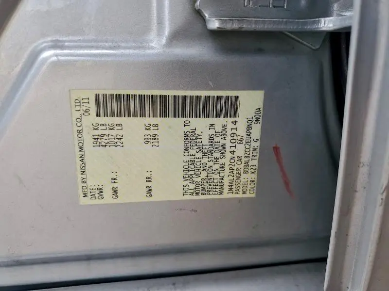 2012 NISSAN ALTIMA BASE  