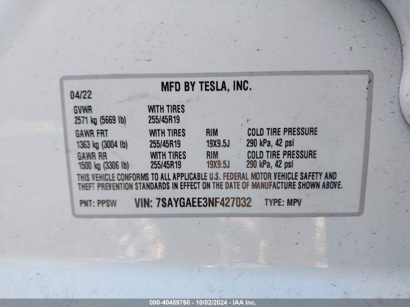 2022 TESLA MODEL Y LONG RANGE DUAL MOTOR ALL-WHEEL DRIVE