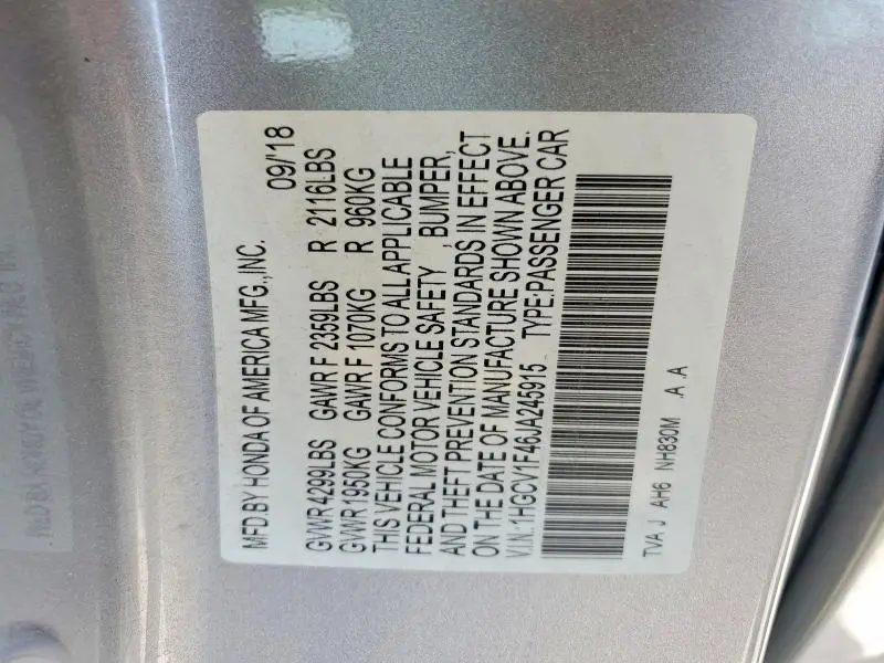 2018 HONDA ACCORD EX  