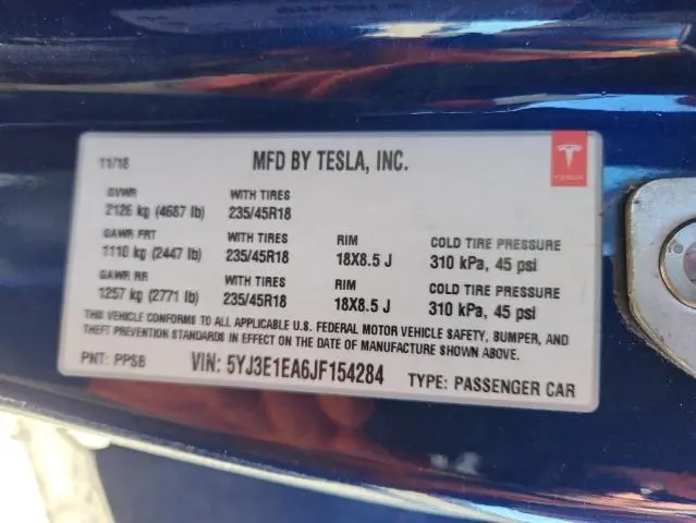 2018 TESLA MODEL 3   