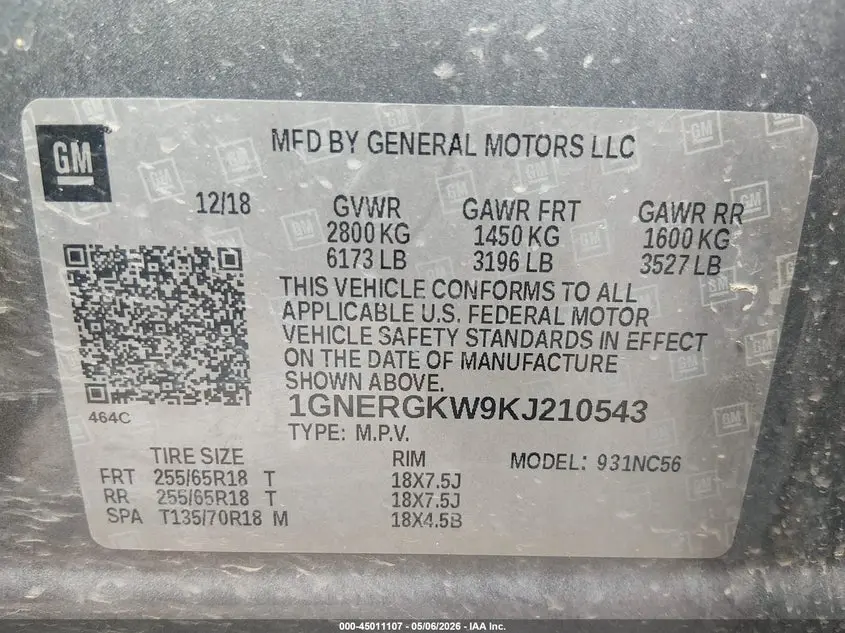 2019 CHEVROLET TRAVERSE 1LT