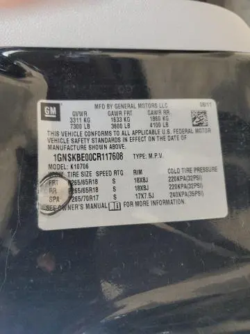 2012 CHEVROLET TAHOE K1500 LT  