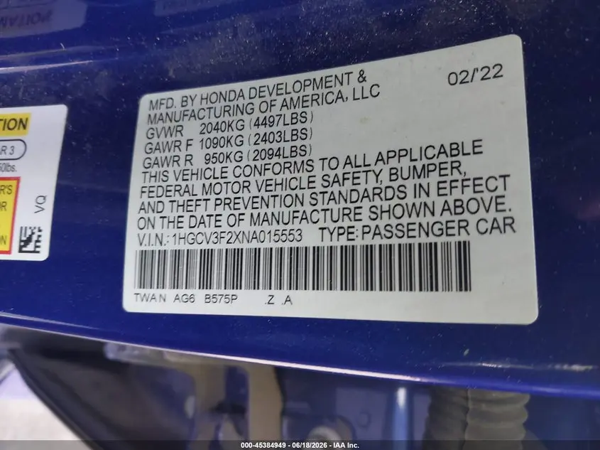 2022 HONDA ACCORD HYBRID SPORT