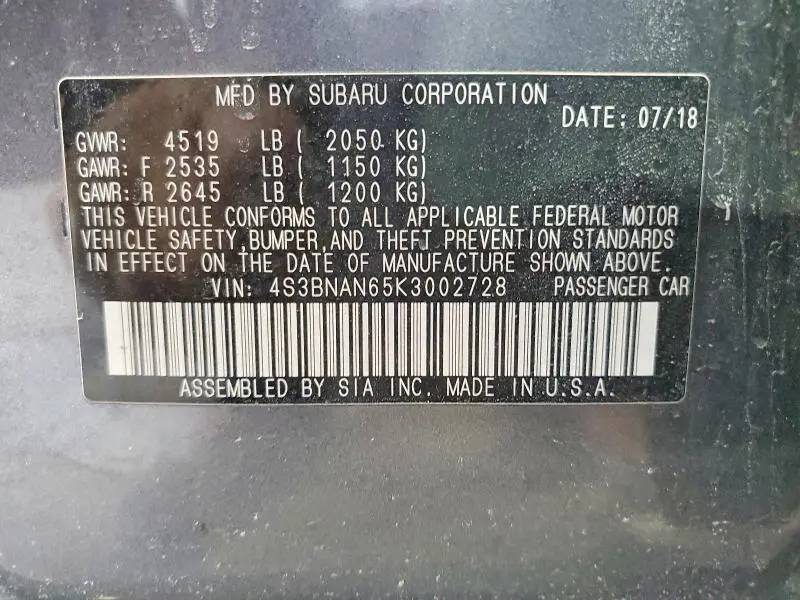 2019 SUBARU LEGACY 2.5I LIMITED  