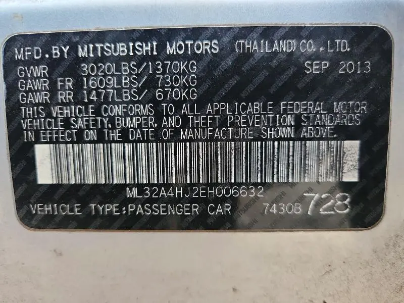 2014 MITSUBISHI MIRAGE ES  