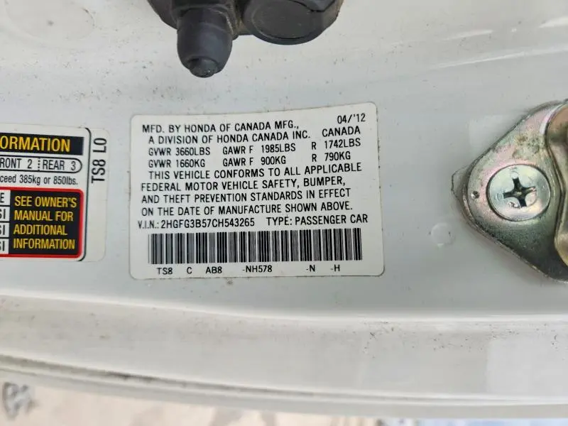 2012 HONDA CIVIC LX  