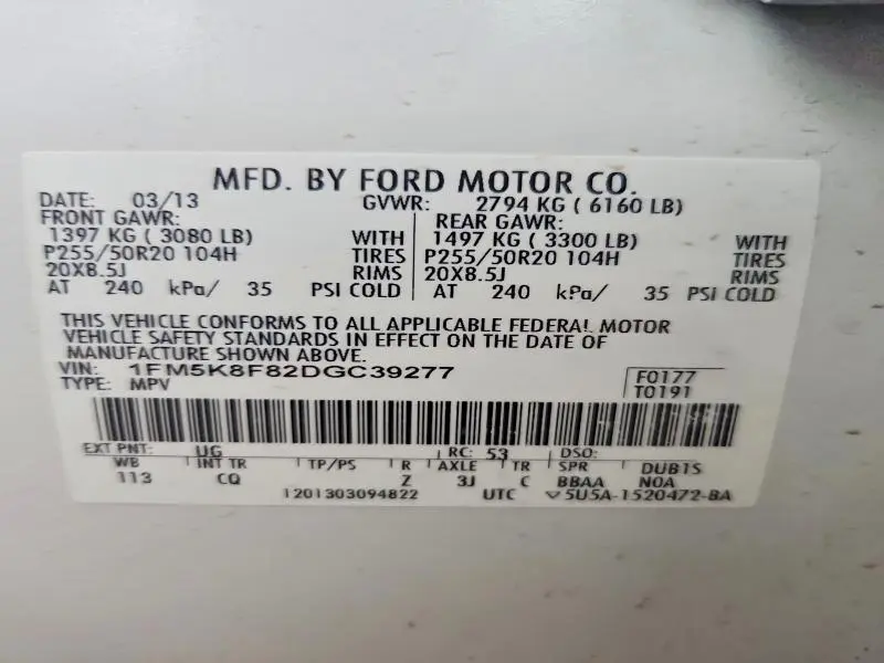 2013 FORD EXPLORER LIMITED  