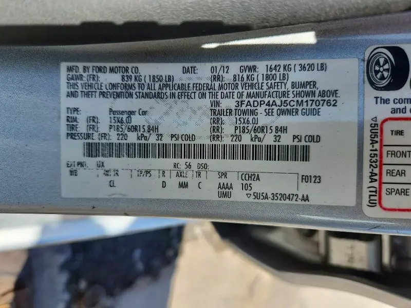 2012 FORD FIESTA S  