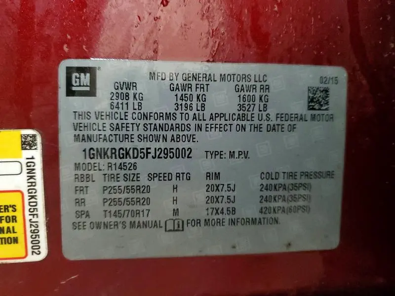 2015 CHEVROLET TRAVERSE LT  