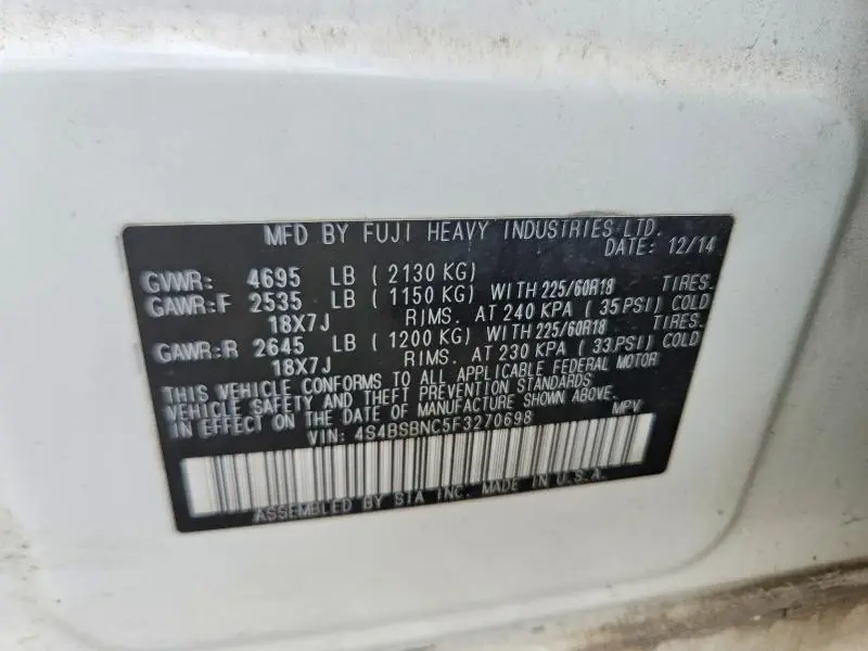 2015 SUBARU OUTBACK 2.5I LIMITED  