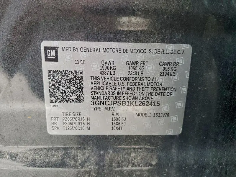 2019 CHEVROLET TRAX 1LT  