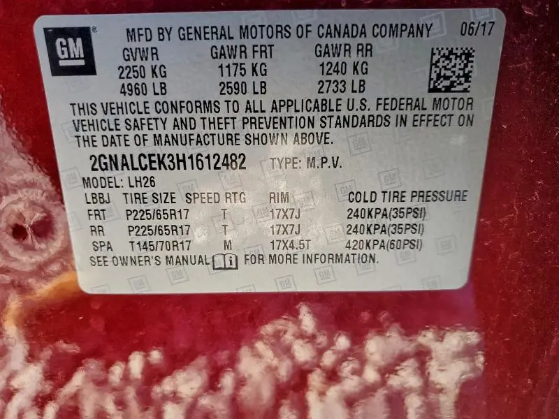 2017 CHEVROLET EQUINOX LT  