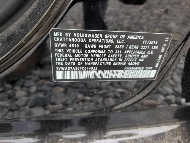 2015 VOLKSWAGEN PASSAT S  