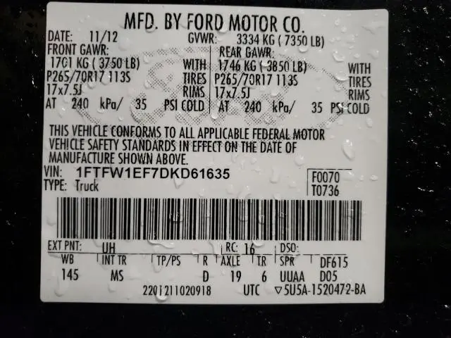 2013 FORD F150 SUPERCREW  